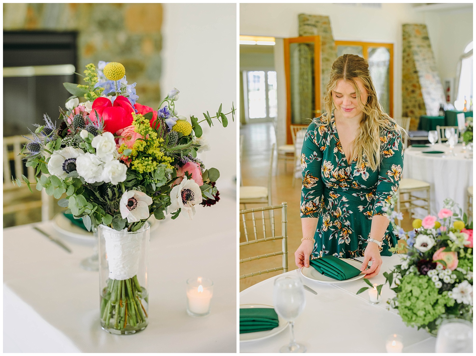 florist arranging bouquets for wedding