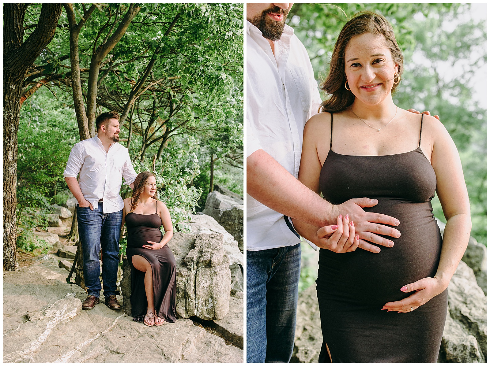 2 photos of couple at their Maternity Photos in the mountains at sunset