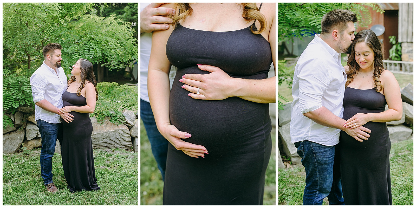 3 photos of couple at their maternity session