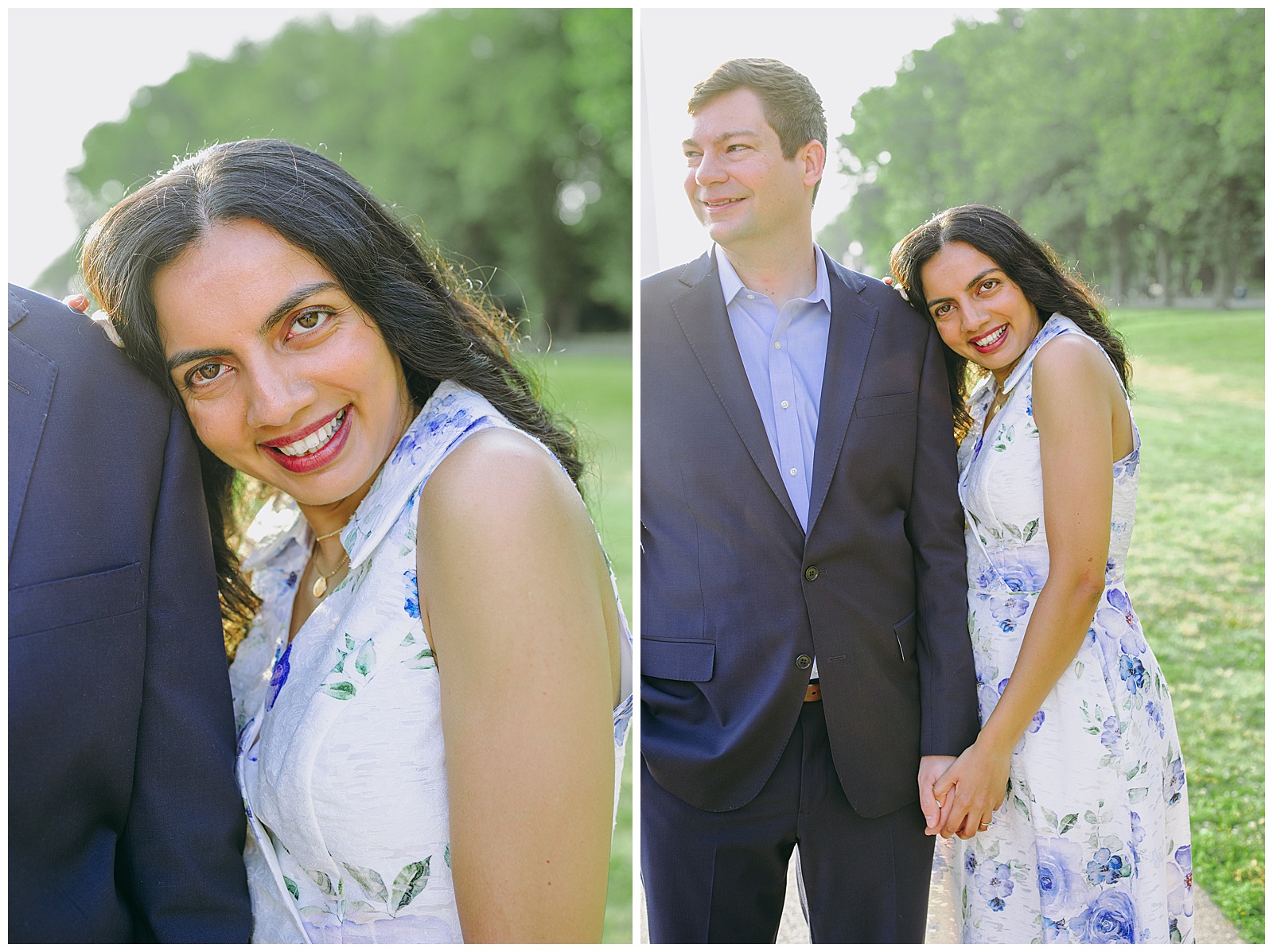 woman looks at camera for a close up at Mall Engagement Photos