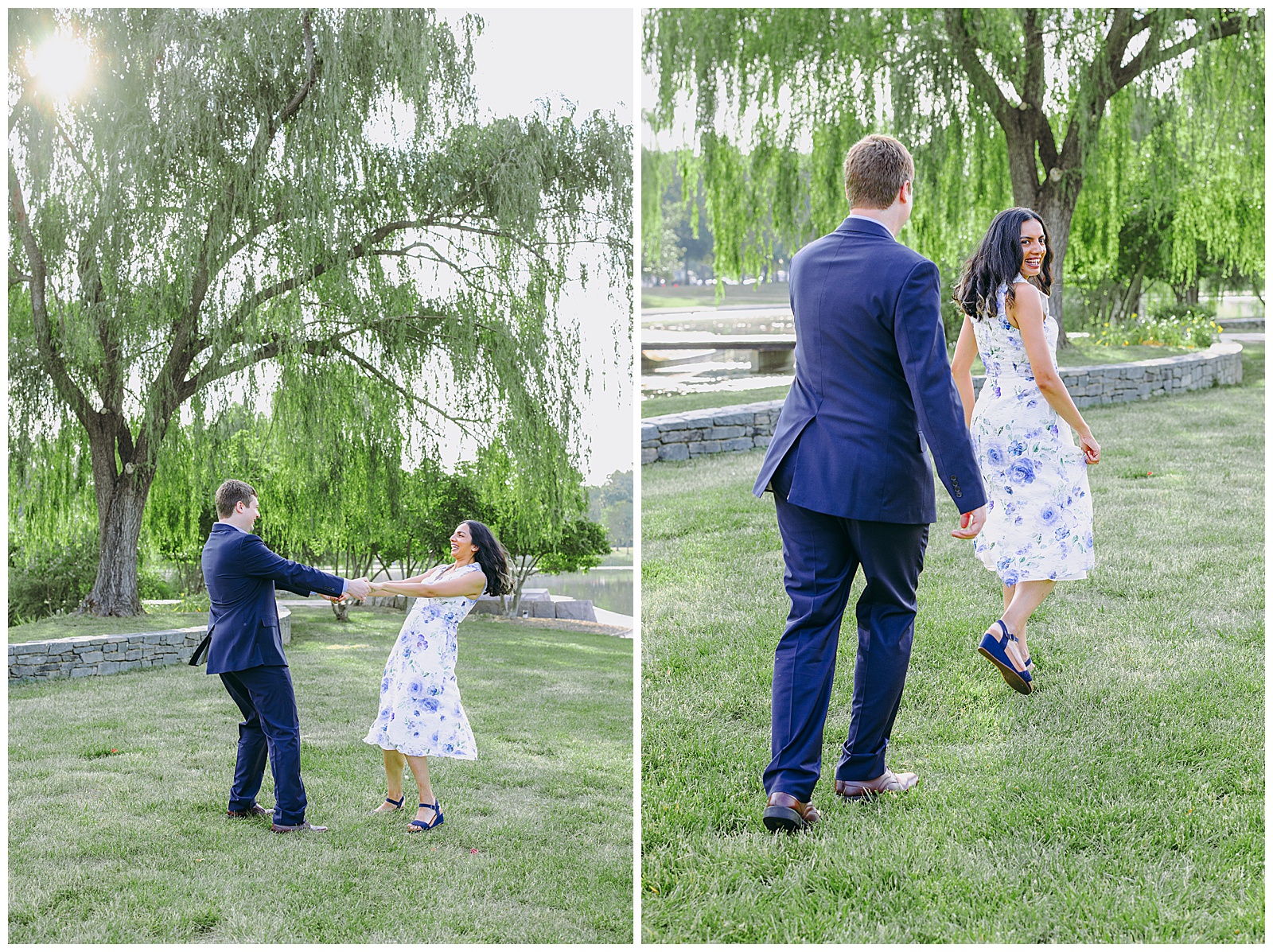 couple playing tag at their dc engagement session