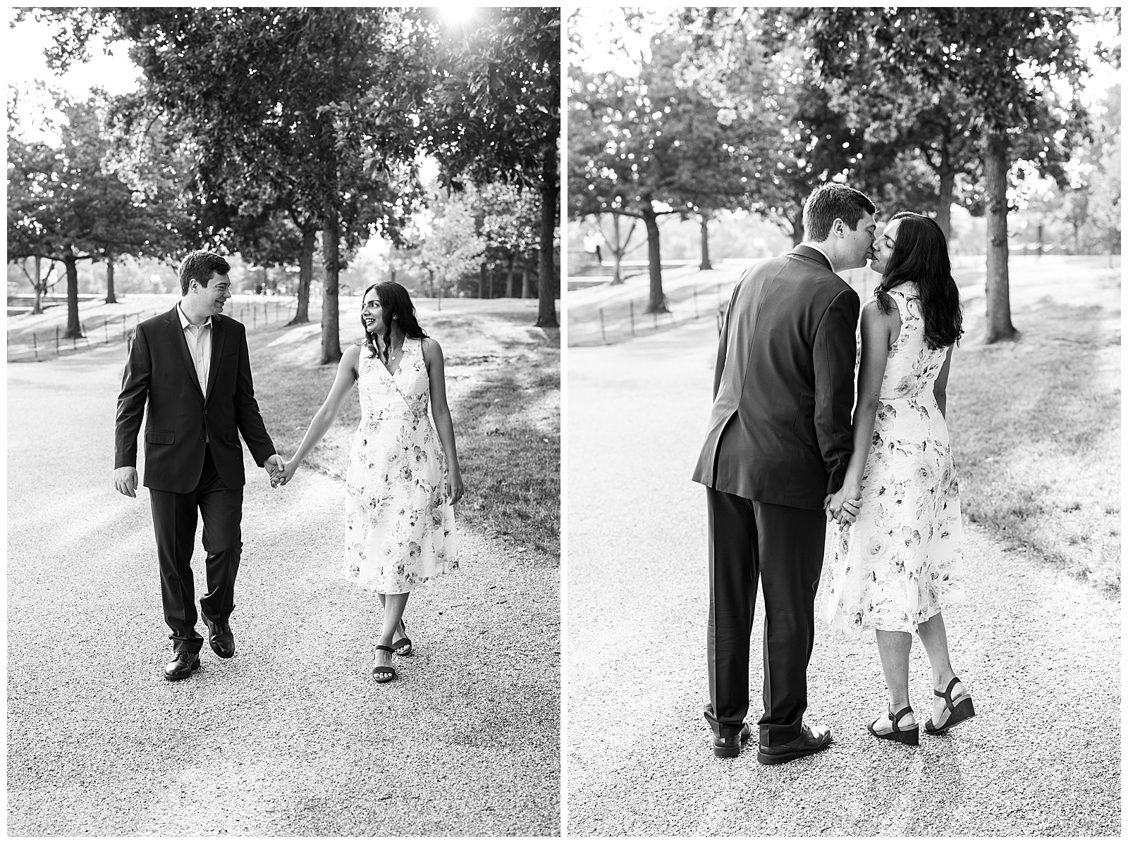 black and white Mall Engagement Photos