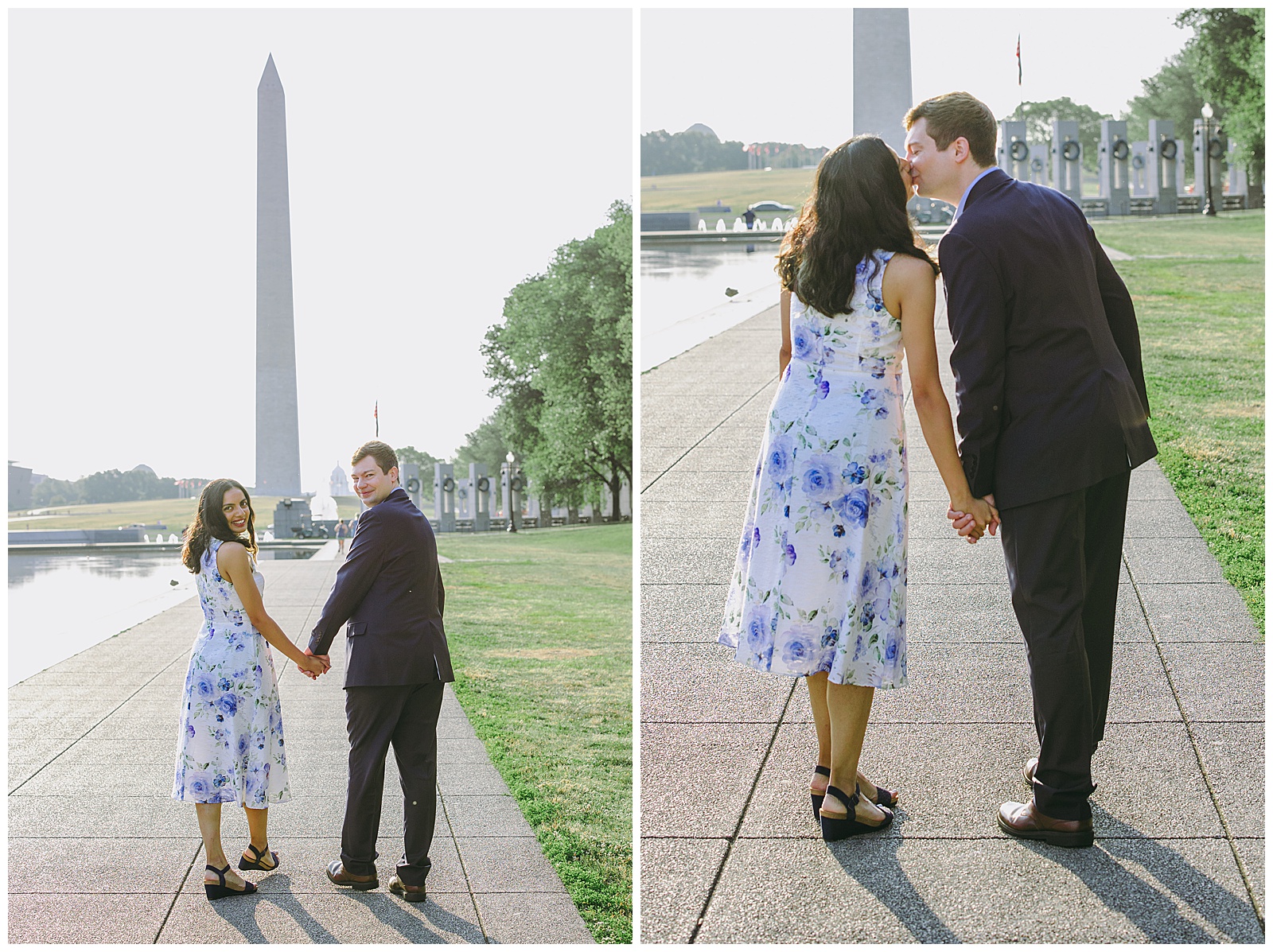 sunrise National Mall Engagement Photos in front of the Washington Monument
