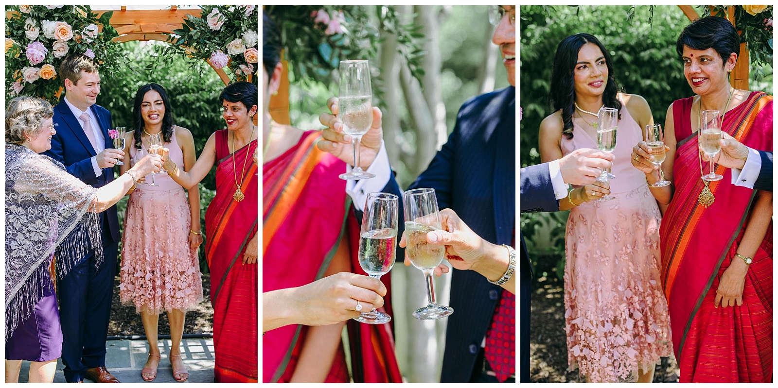 bride and groom and family drinking champagne