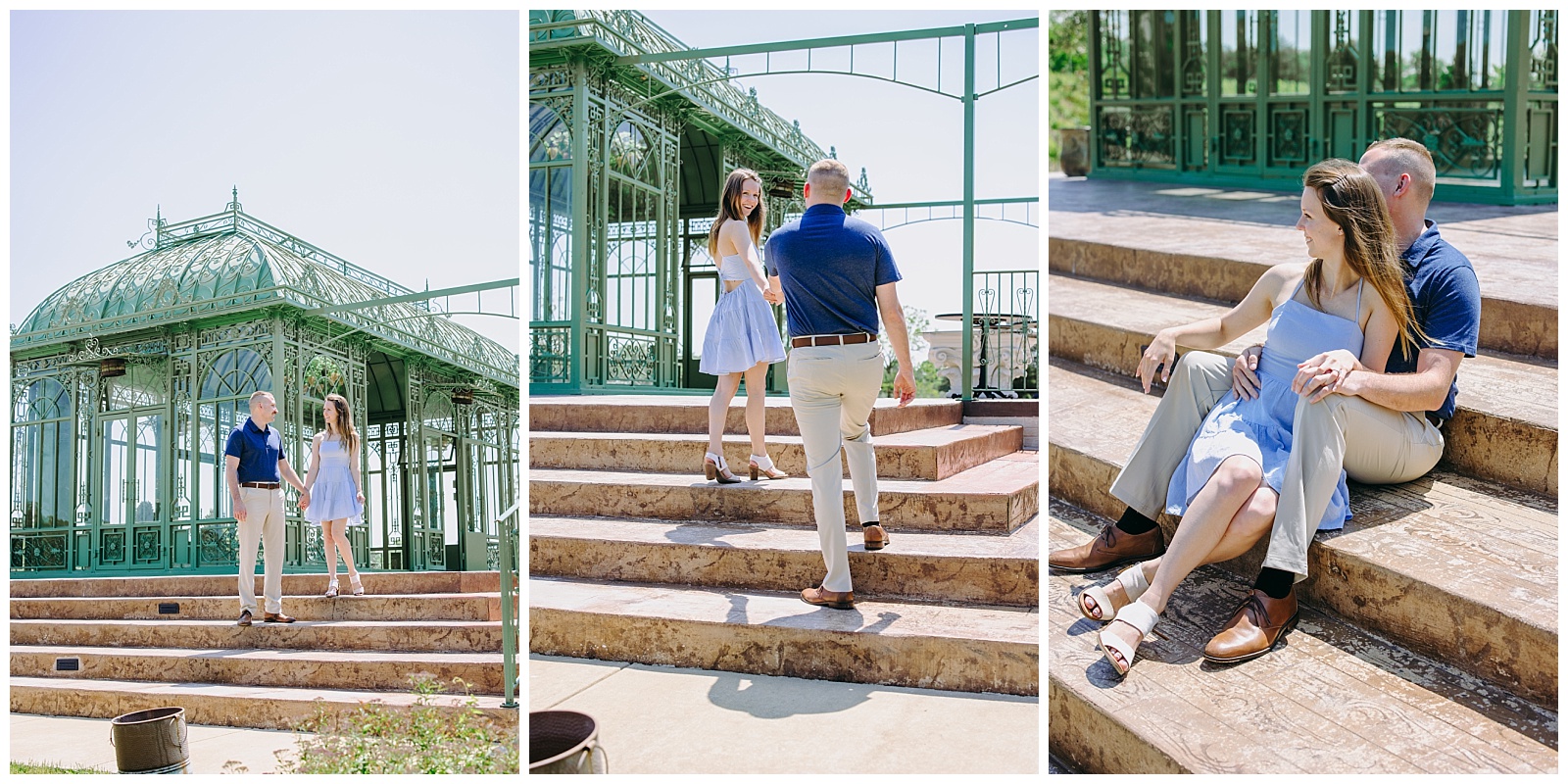 couple in front of green house