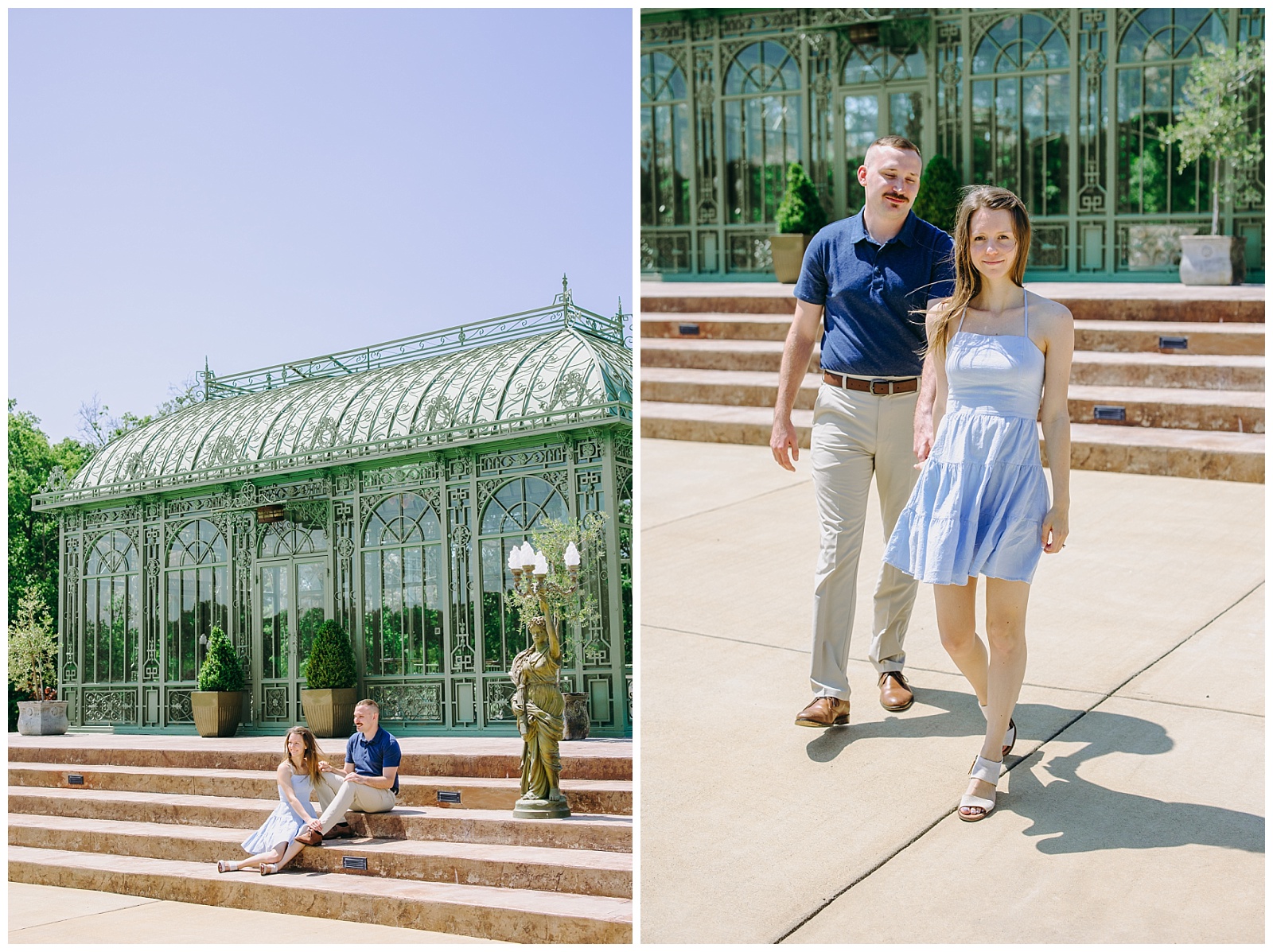 couple in front of green house