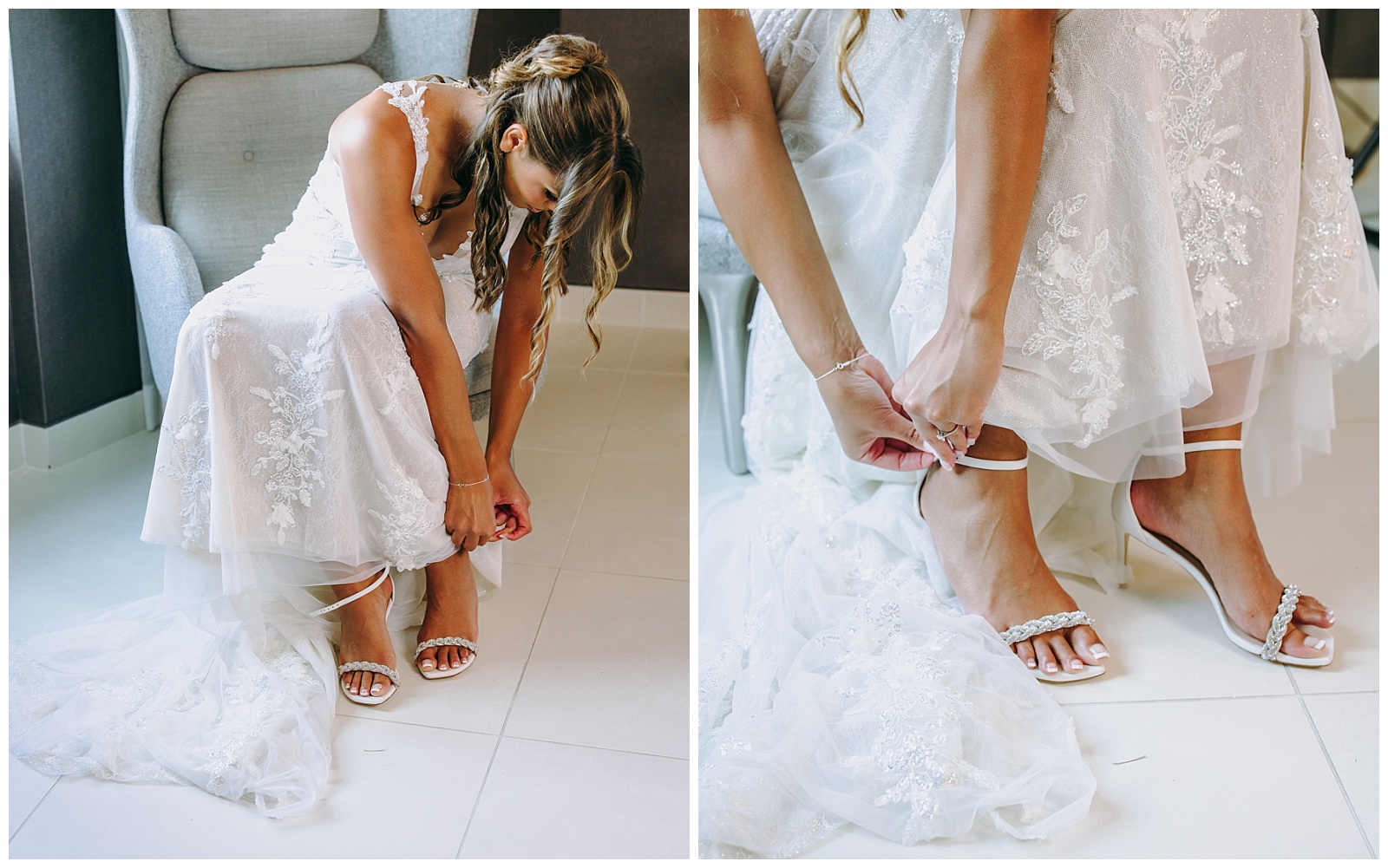 bride putting on shoes