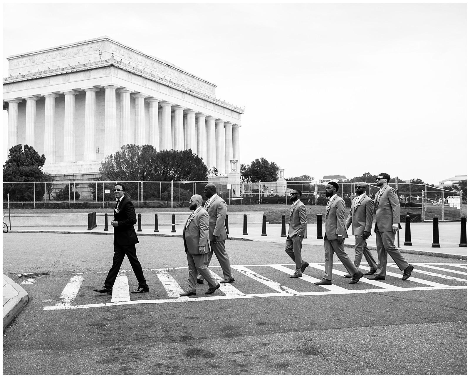 groomsmen at Lincoln memorial