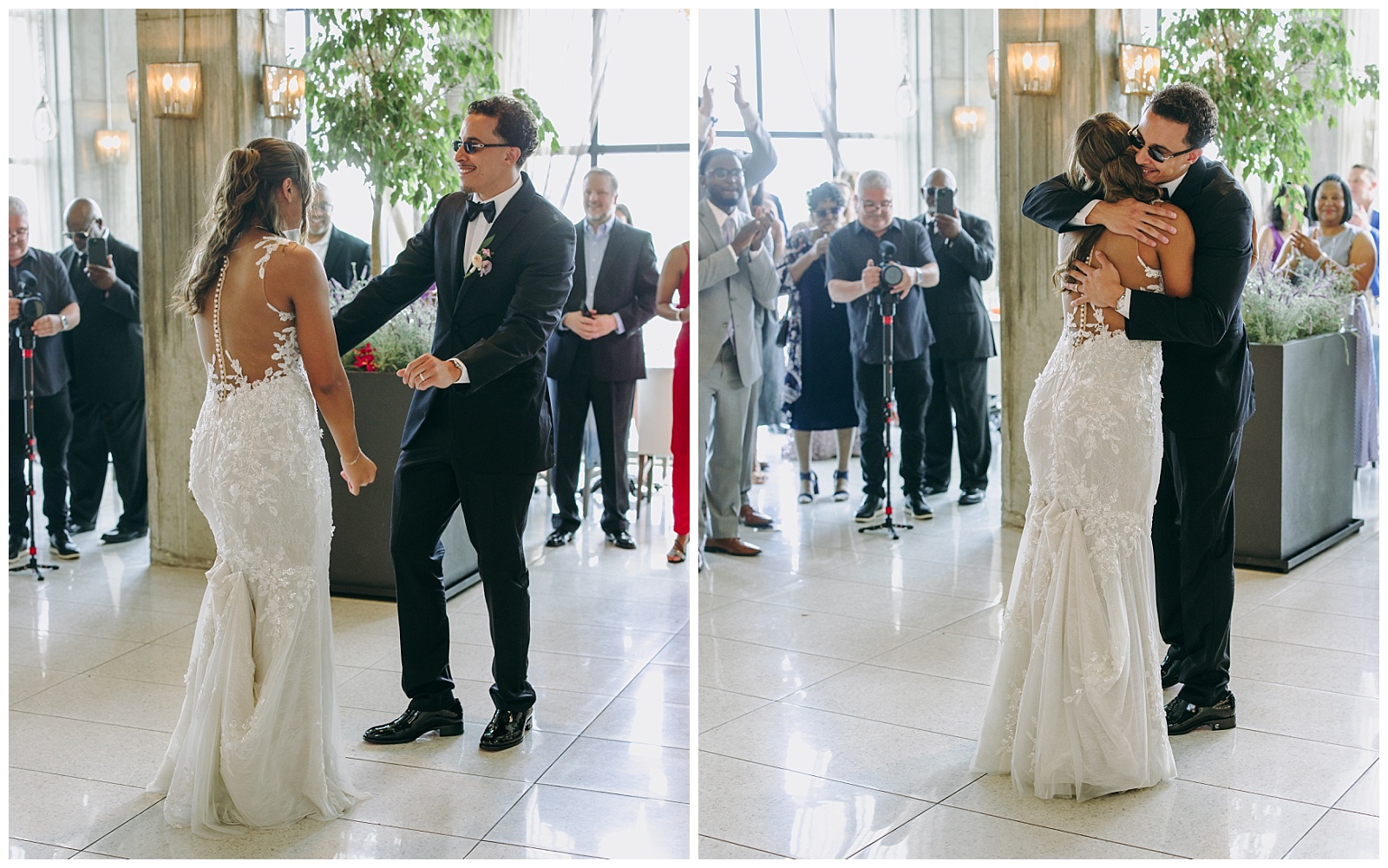 Bride hugging family