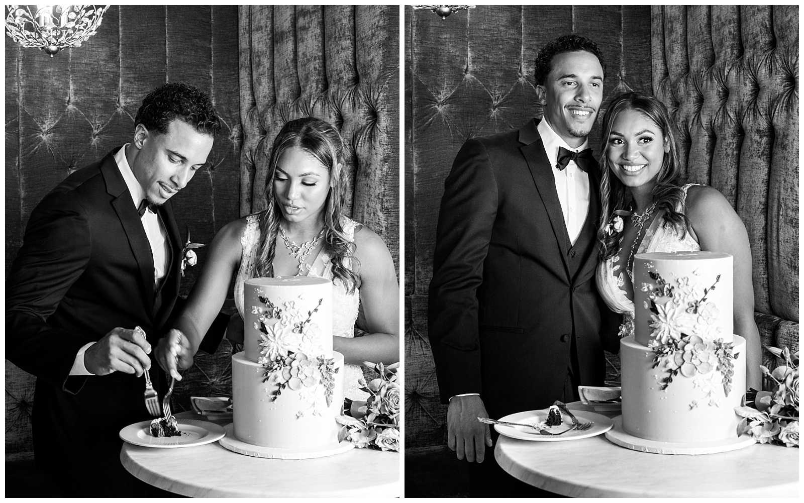 bride and groom eating cake