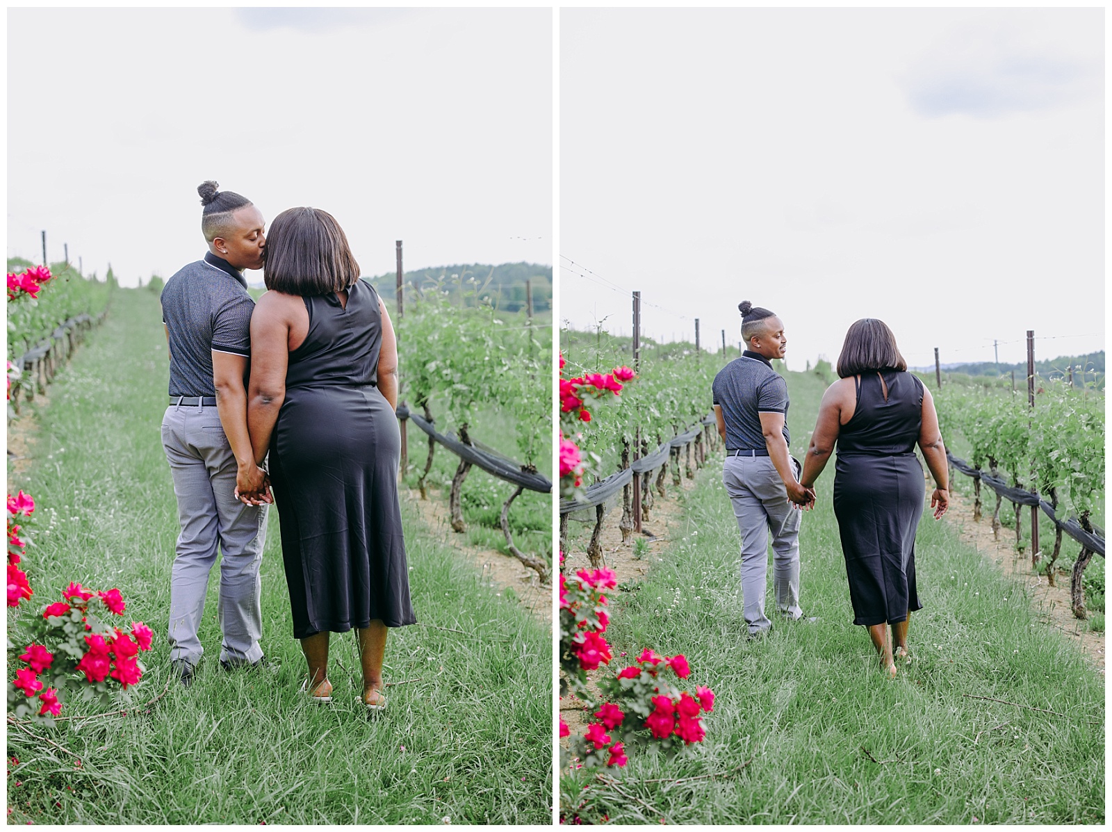 couple walking in winery