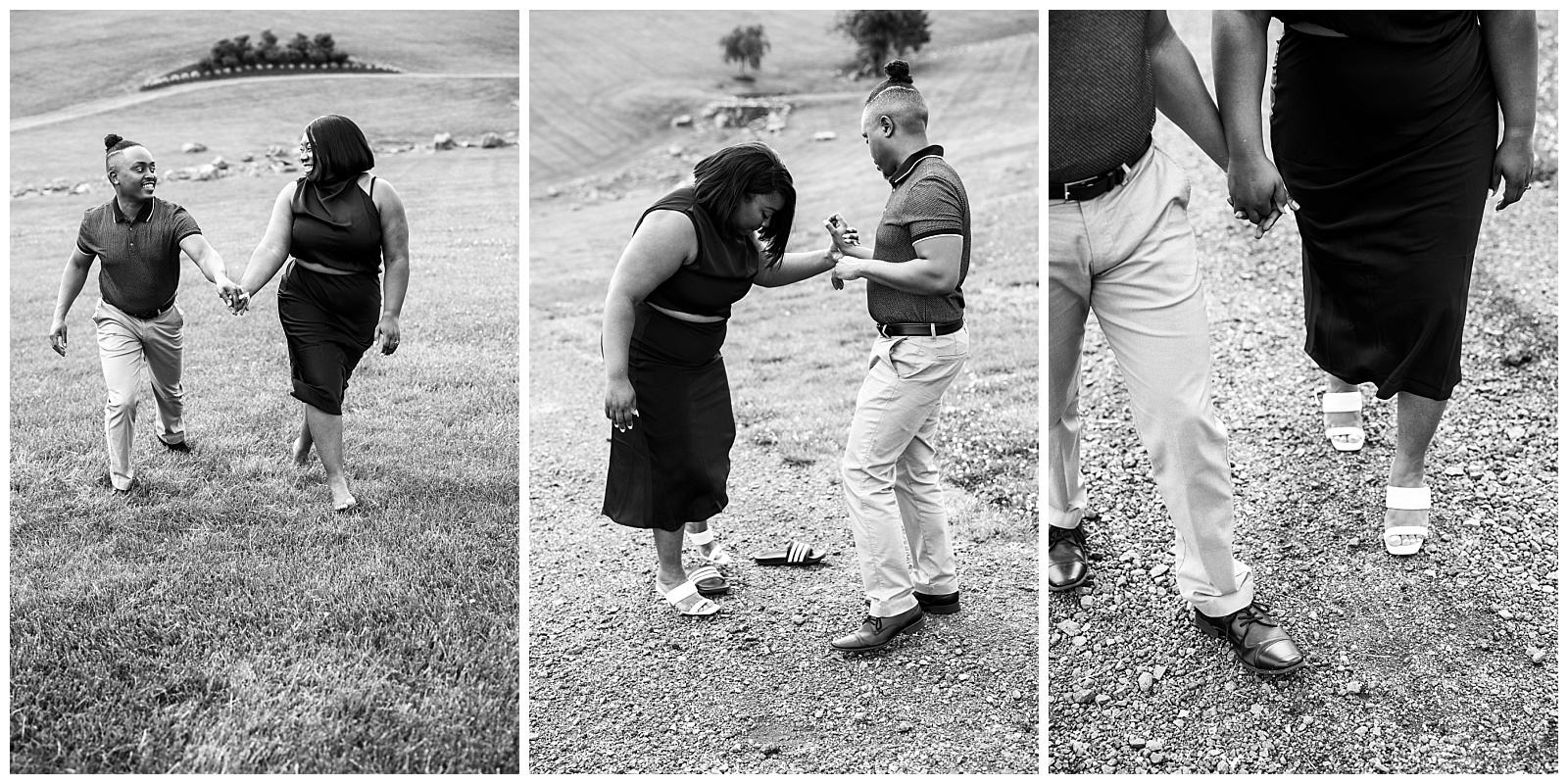 black and white winery engagement photos